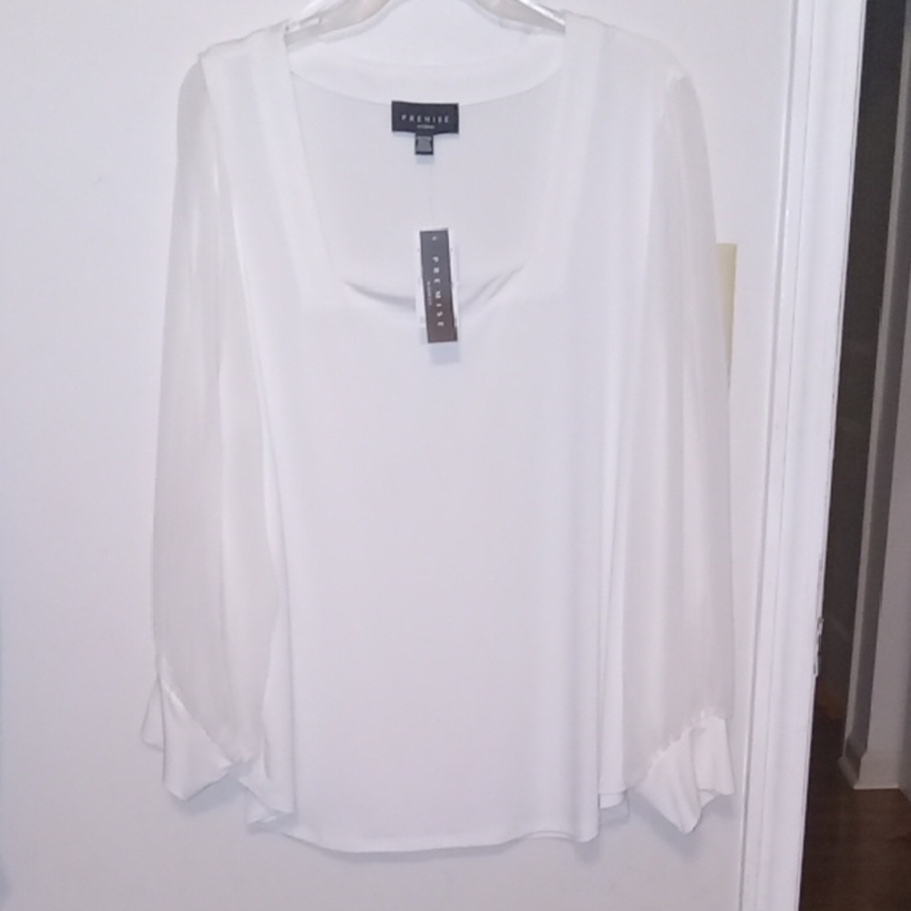 Premise White Long Sleeve Blouse with Flowing Design